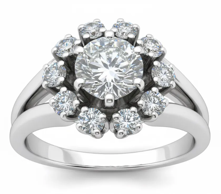 GP 0.60ct Round Diamond Shank Split Halo Engagement Ring in 18K