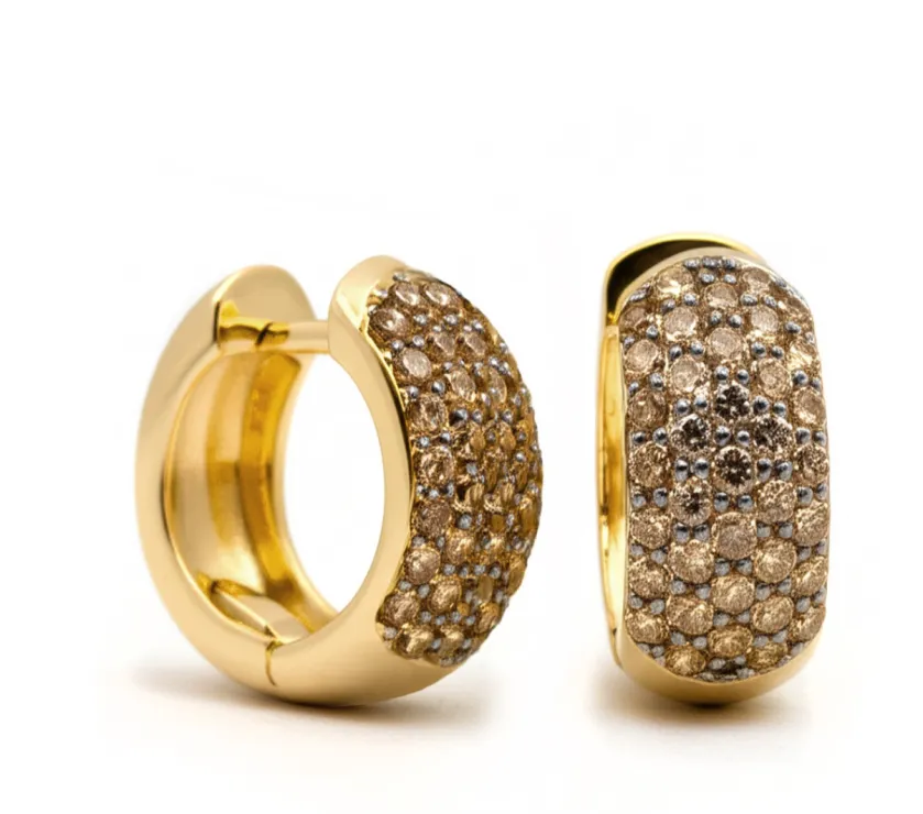 Fancy Brown Diamond Round 1.10ct Pave-Set Hoop Earrings 14k White Gold