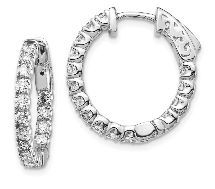 1.50ct Lab Grown Diamond Inside Outside Hoop Earrings 14k White Gold