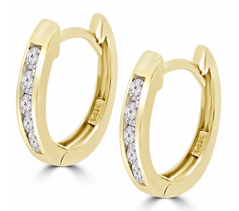 Diamond 0.38ct Style Channel Set Hoop Earrings 585 Gold