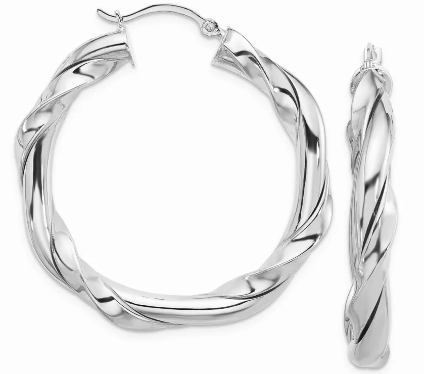 JP Twisted Polished 2-Tone 14k Gold Puffed Hoop Earrings