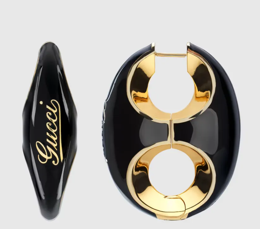 Gucci Marina Chain Black Enamel Earrings