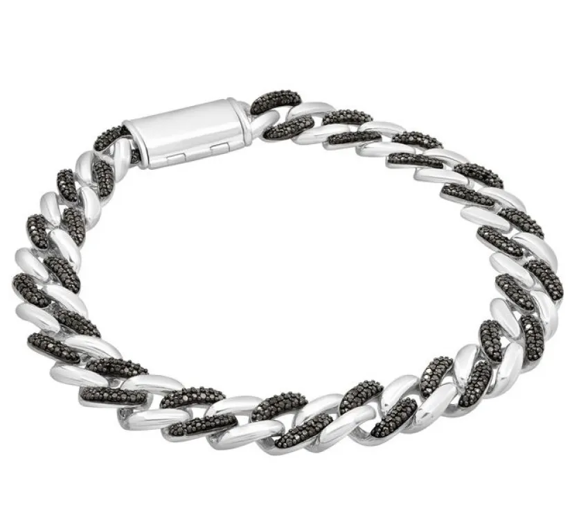 Men's Natural Black Diamond 1/2 ct. tw. Link Bracelet in Silver
