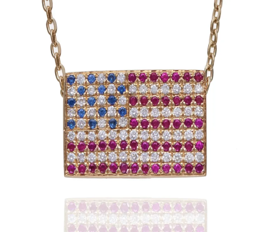 Nayla Shami The USA Flag Diamonds and Rubies Pendant in 18K