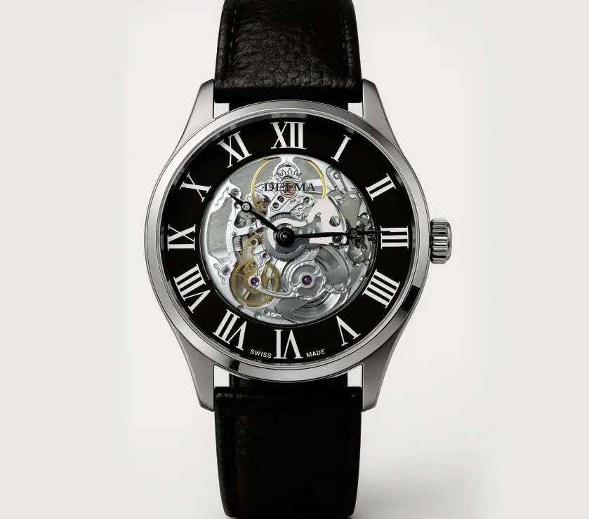 Delma Skeleton Limited 467.348 Automatic Dial Black Leather Strap 39MM