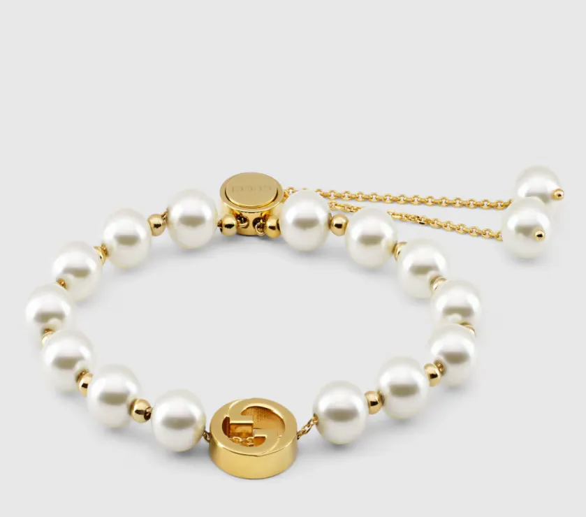 Gucci Interlocking Pearl Brass Bracelet 83JCF27