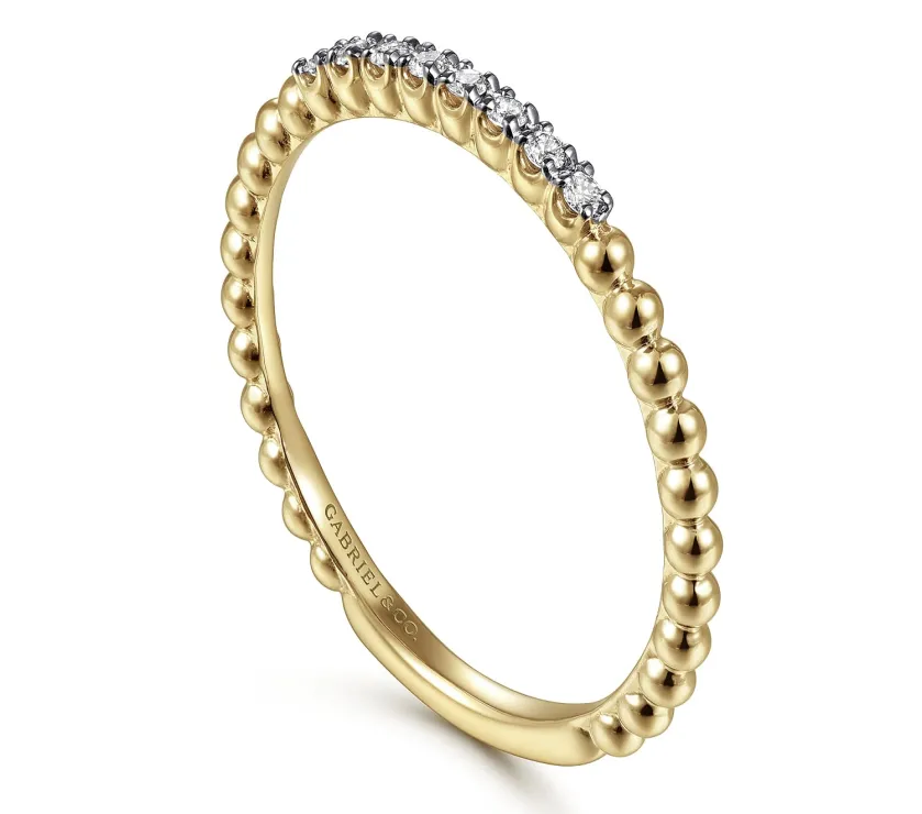 Enhanced 14K Yellow Gold Bujukan Bead and Diamond Stackable Ring
