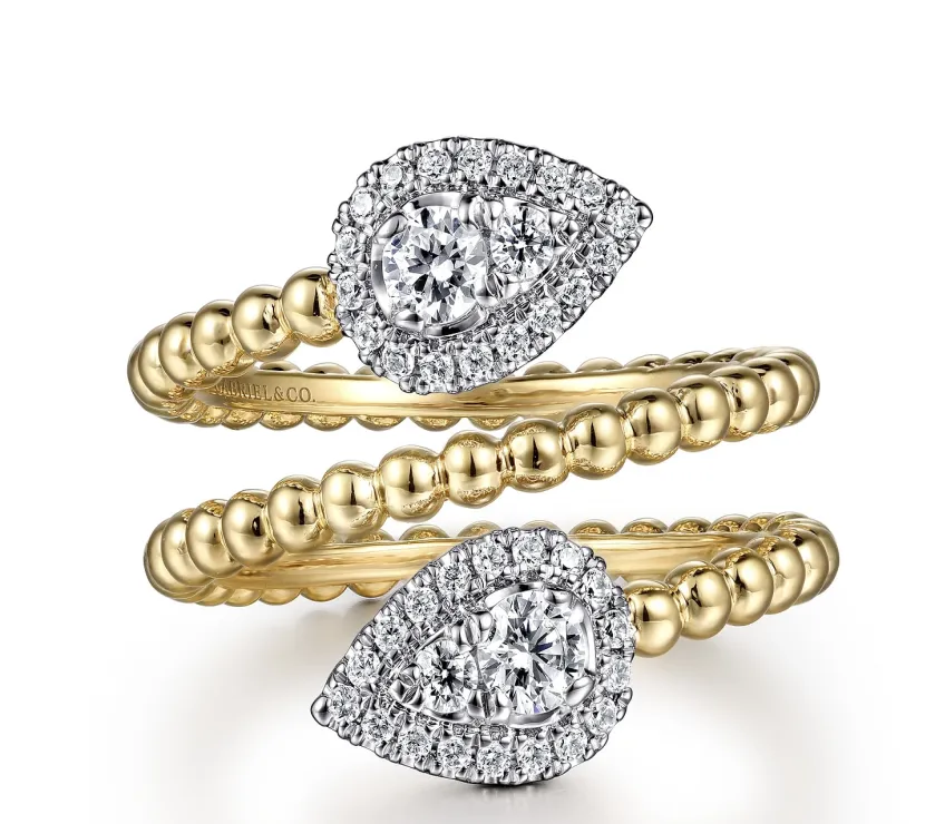 14K Semi Tone Gold Bujukan Wrap Ring with Teardrop Diamonds
