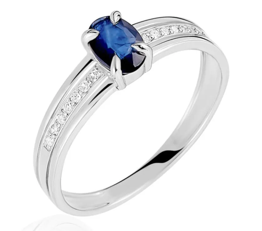 Bague Sylvestine Or Blanc Saphir Et Diamant 9k W Gold