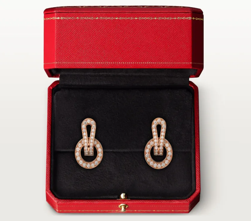 Cartier Agrafe Diamond 18K Rose Gold Earrings Half Pave