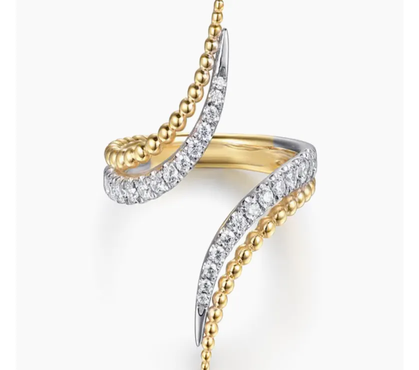 Bujukan Punk 14K Two-Tone Diamond Double Row Bypass Ring LR52989M45JJ