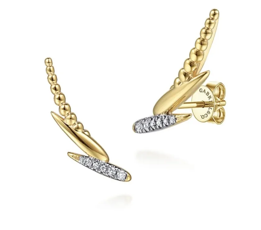 Bujukan Punk 14K White Yellow Gold Diamond Ear Climber Earrings