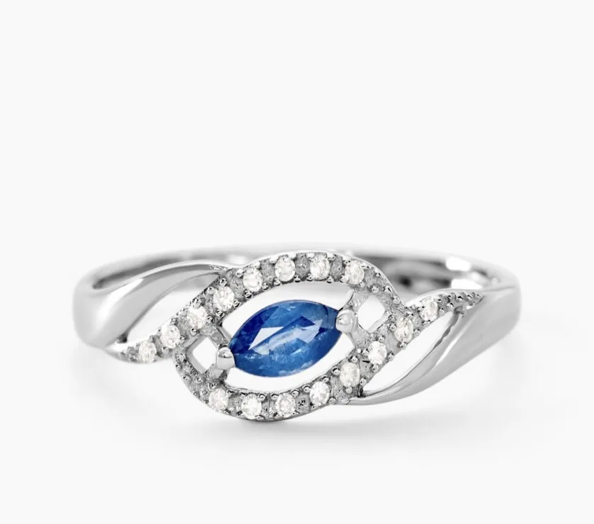 Bague Syriana Or Blanc Sapphire and Diamond 9K White Gold