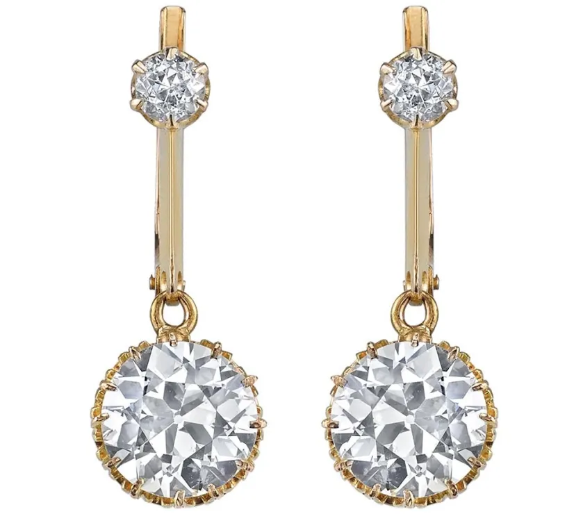 Vintage Old European-Cut Diamond 18K Yellow Gold Earrings