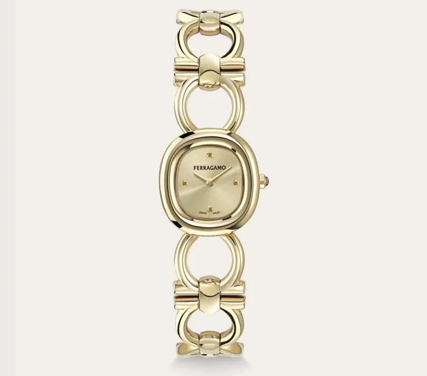 Salvatore Ferragamo Double Gancini Yellow Gold Plated Quartz Watch