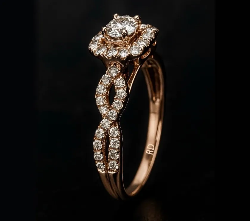 RD 0.60ctw Round Diamond Halo Swirl Engagement Ring Rose Gold