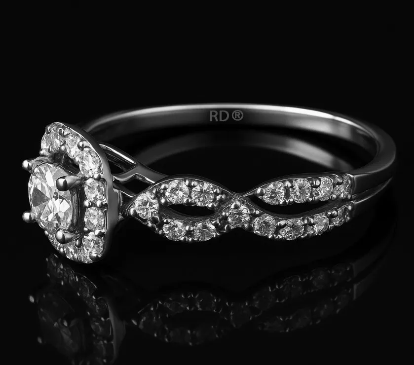 RD 0.56ctw Diamond Halo Swirl Engagement Ring Rose Gol 18k White