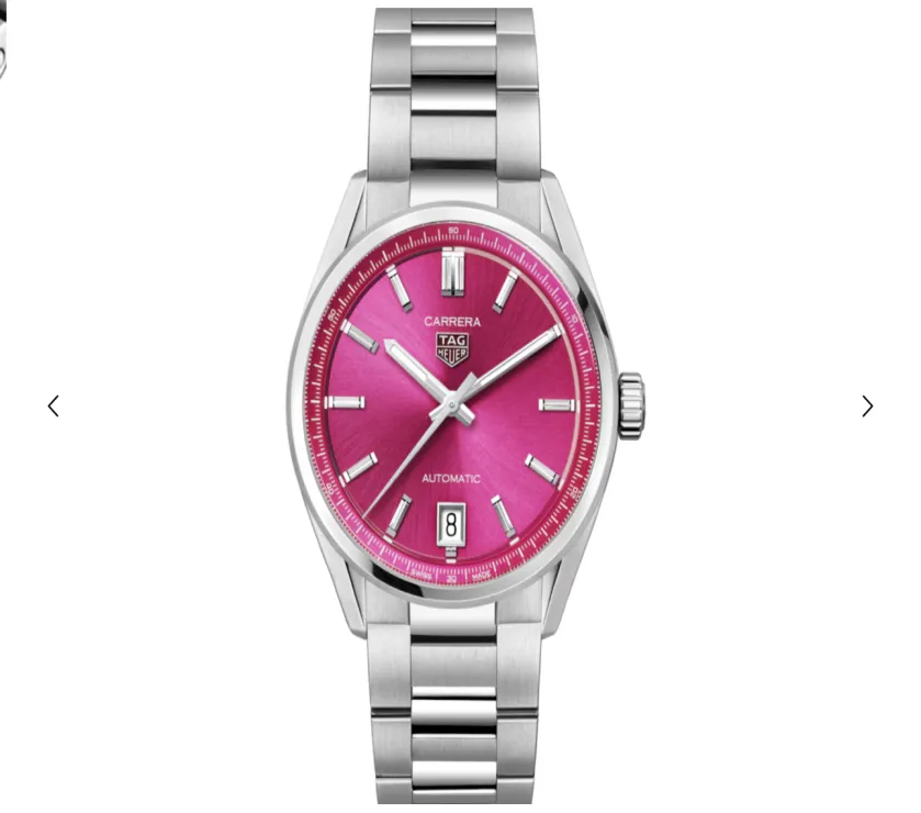 TAG HEUER CARRERA PINK DIAL DATE STEEL AUTOMATIC 36MM WBN2313.BA0001