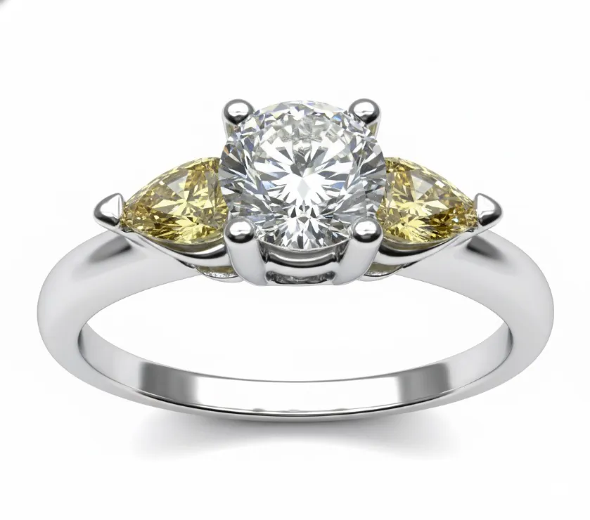 Zei Round and Pear Shape Diamond Trio Engagement Ring