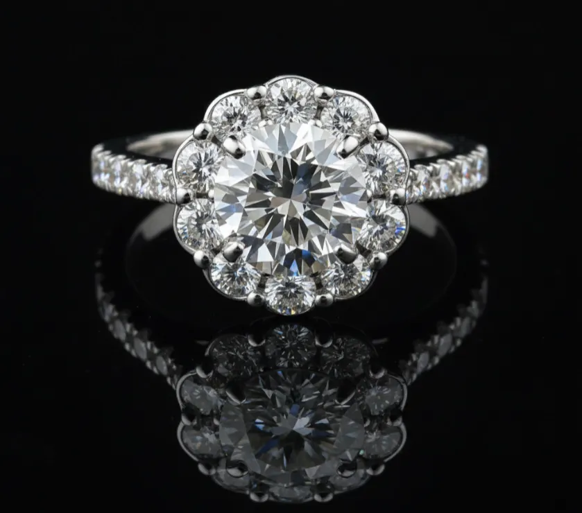 Simon G Passion Halo Diamond Engagement Ring 18k White Gold.10908