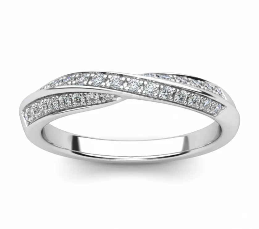 Twist Pave Natural Diamond Ring in 18K White Gold