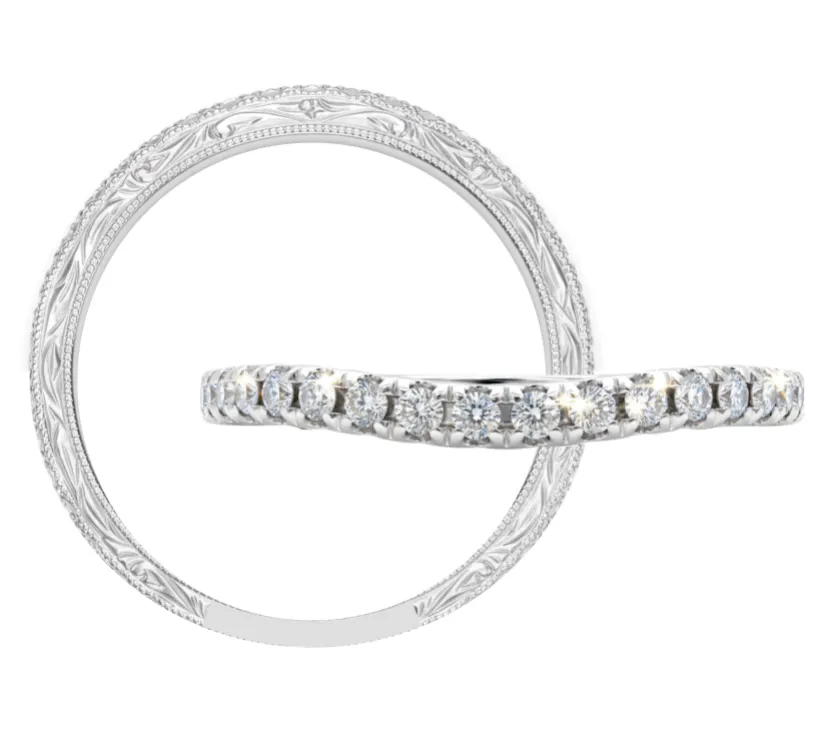 Ultimo Engraved 14K White Gold Diamond Curve Contour Band