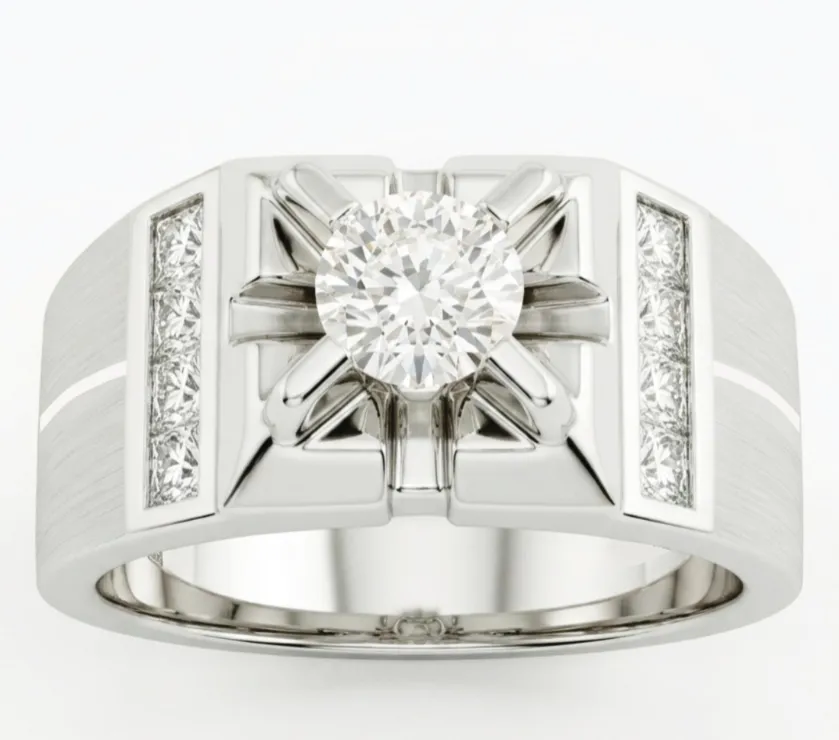 RD 0.42 Carat Diamond Princess Brushed Fashion Ring in 18K