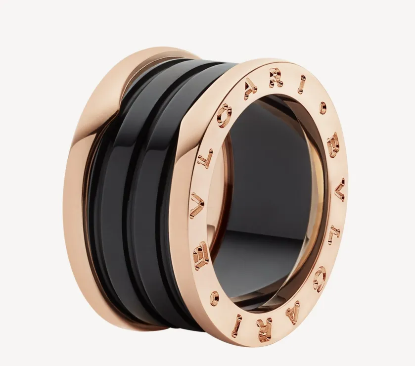BVLGARI ZERO 1 Black Ceramic 18K Rose Band RING