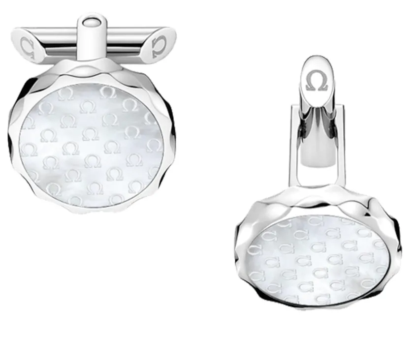 Omega Seamaster Cufflinks Mother‑of Pear Stainless Steel Diameter 15MM