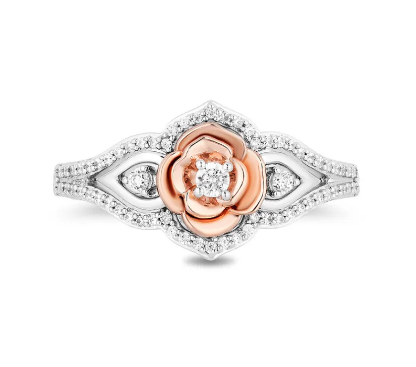 Diamond Belle Rose Ring Silver & 10K Rose Gold 1/5 ct tw